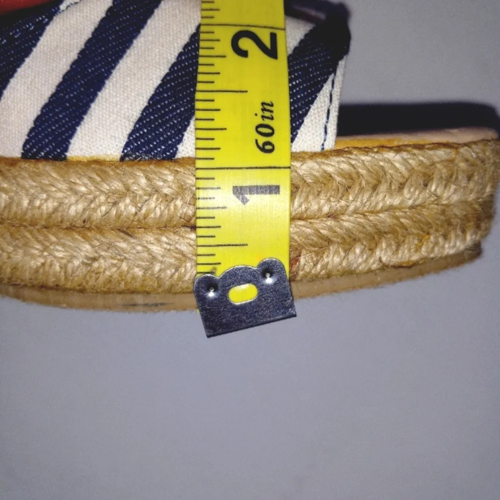 Pierre Dumas navy/white striped   wedge espadrille sandals size 10